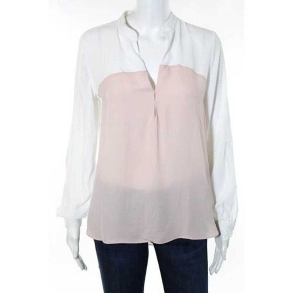 ASOS Blush Pink White Two Toned V Neck Long Sleeve Blouse Top Sz 4